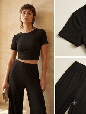 New Black Ribbed Crop Top